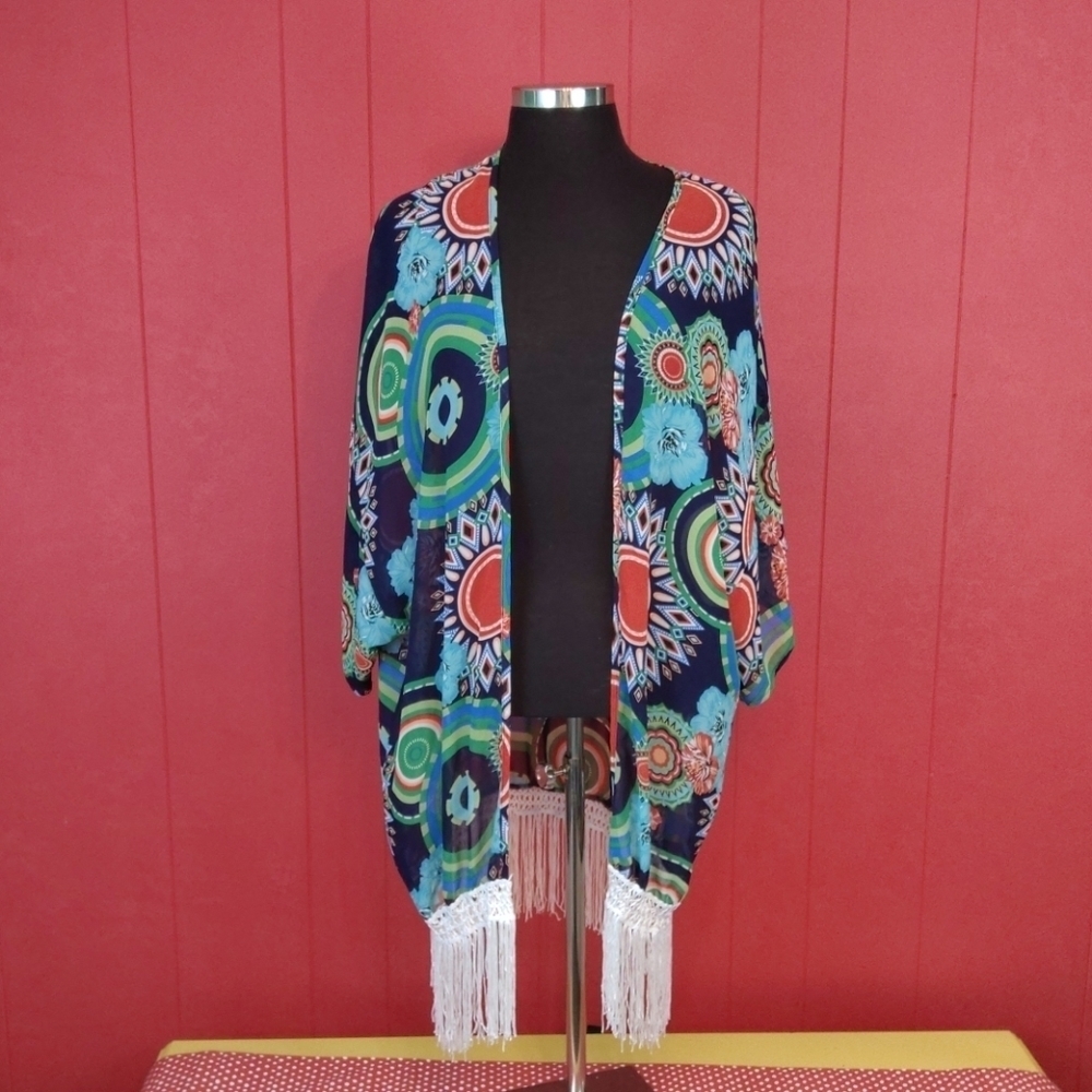 Fringe Shawl With Sleeves